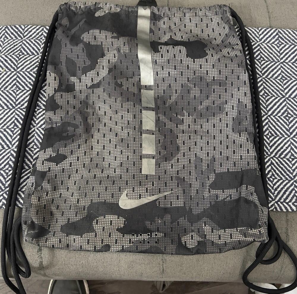 Nike Hoops Elite Drawstring Bag Gym Sack Backpack Gray Camo Polyester 20” Long